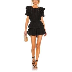LoveShackFancy Natasha Mini Dress Black Tiered Ruffle Elastic Waist XS